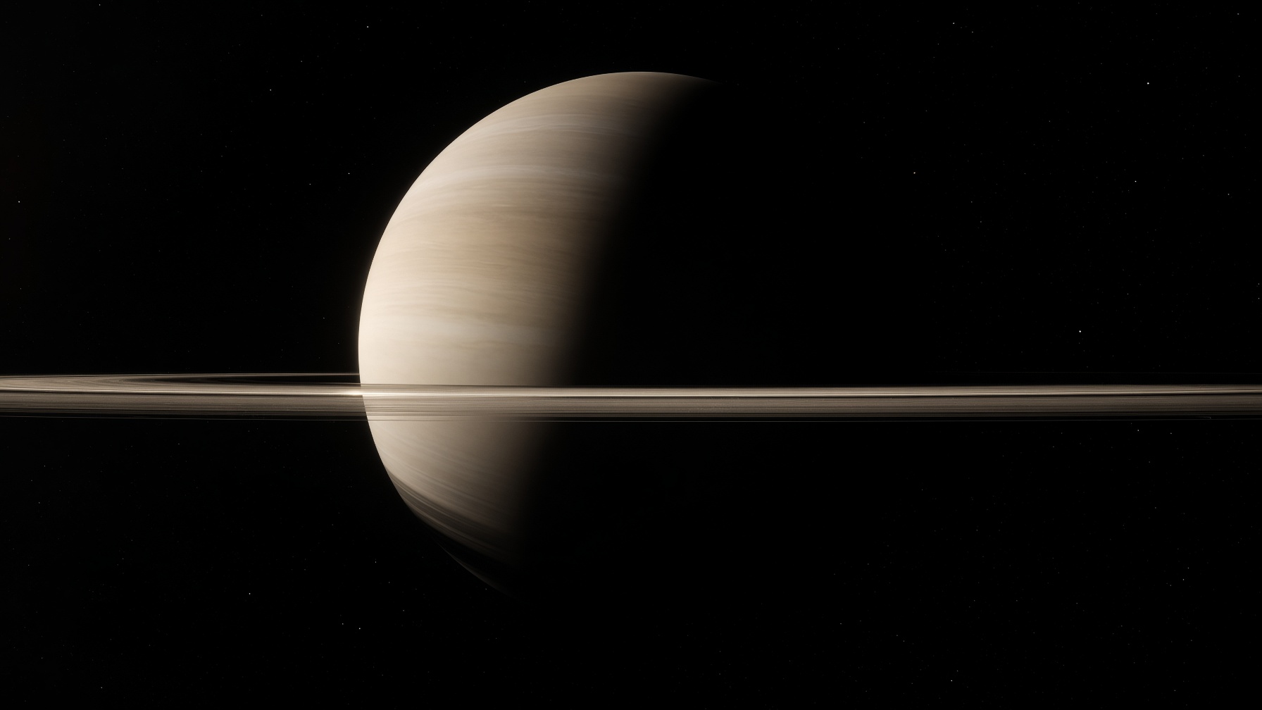 Saturn and its ice rings, the ring plane crossing the frame