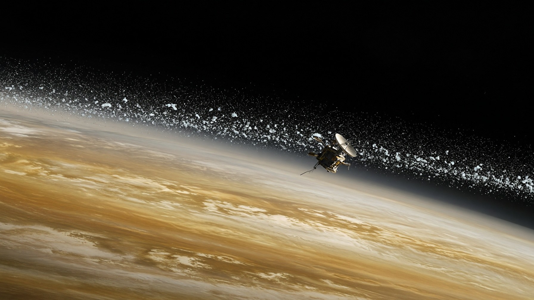 Cassini threading the gap between Saturn’s cloud tops and the inner edge of the rings