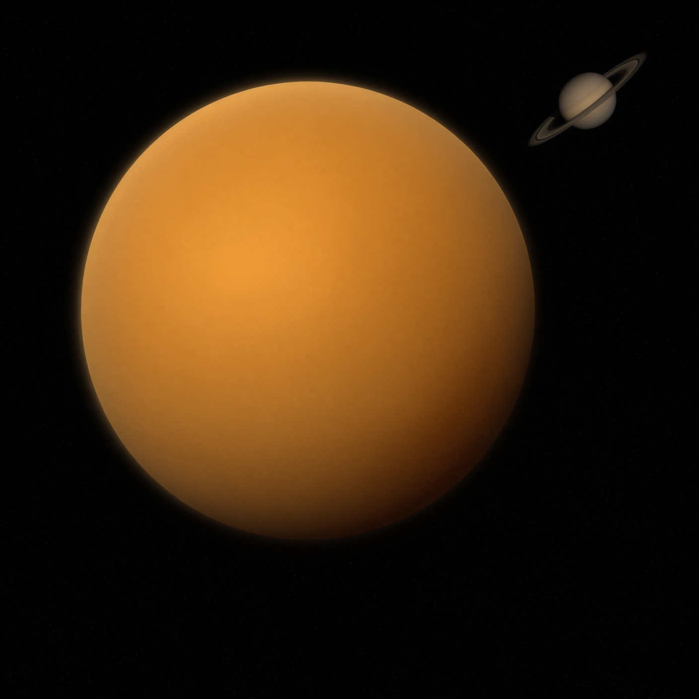 Illustration of Titan as an orange, hazy world with a dark hydrocarbon sea
